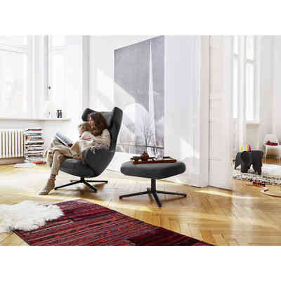 Grand Relax & Ottoman, Poltrona e poggiapiedi, Pelle Cognac - Base  Alluminio Vitra