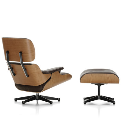 VITRA poltrona pelle nera EAMES LOUNGE CHAIR dimensioni classiche (Base  lucida/fianchi neri, struttura Santos Palissandro, Pelle Premium nera -  Alluminio, legno e pelle) 